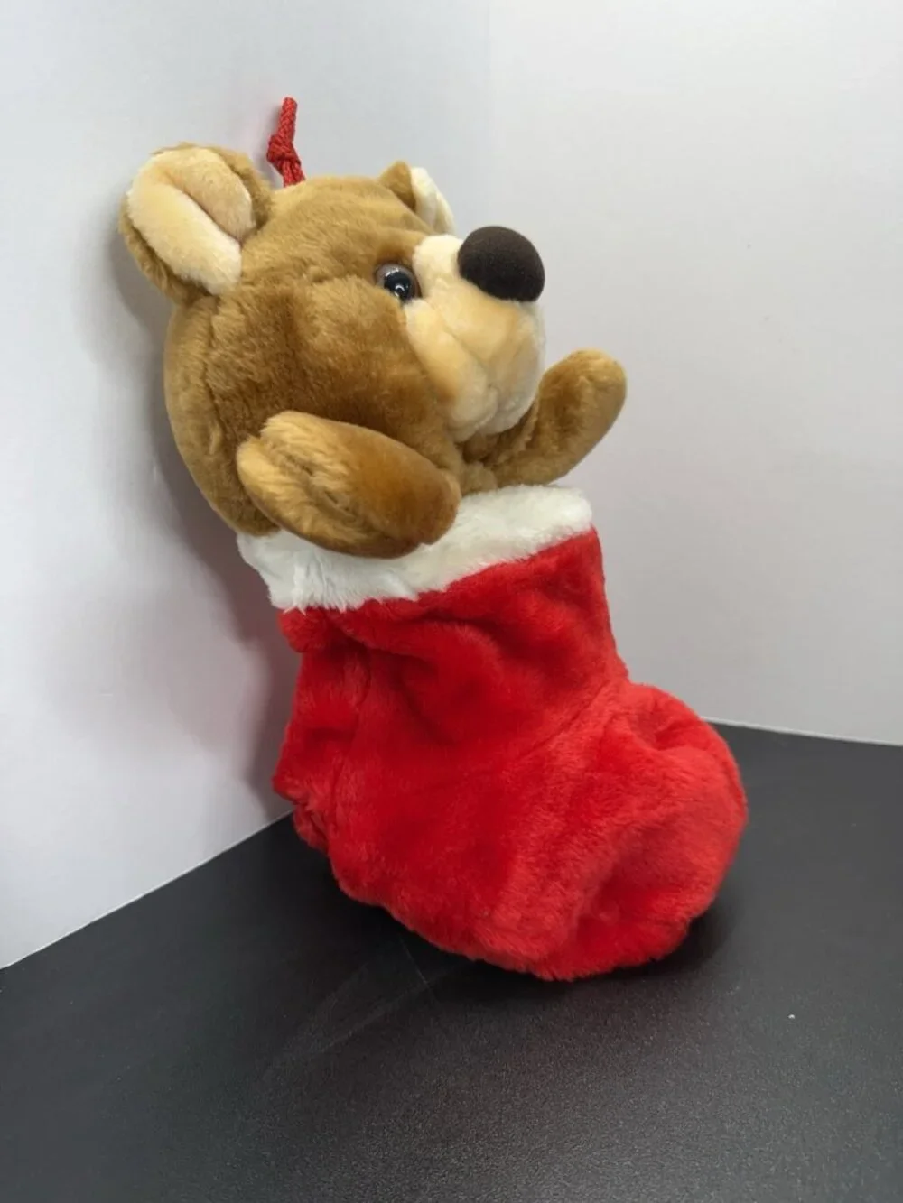 Vintage Smithy Plush Teddy Bear Christmas Stocking  Reversible 14”